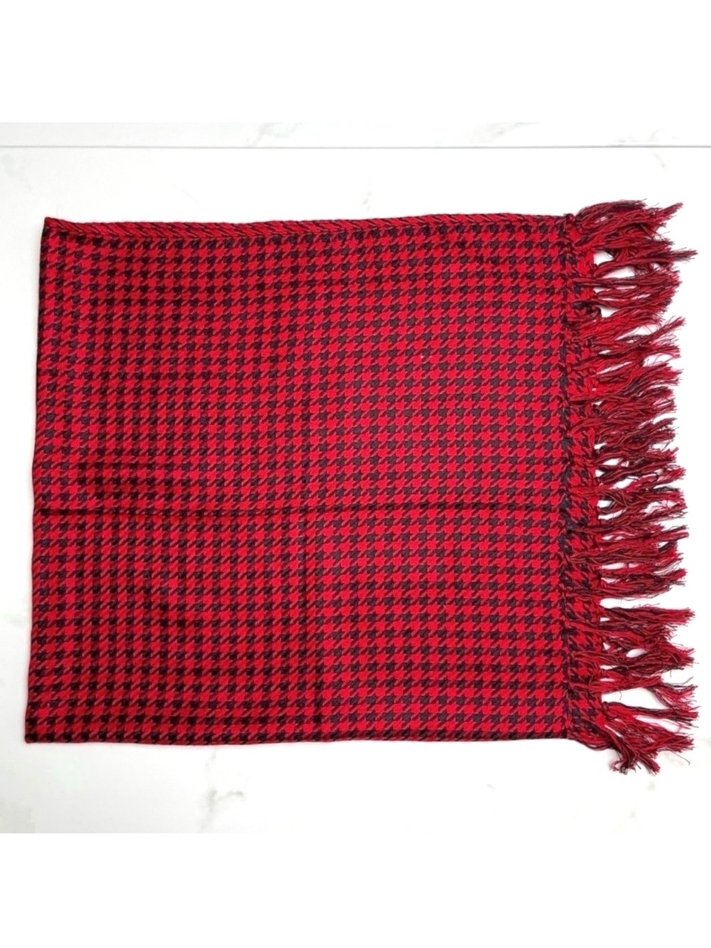Fashion Scarf Neck‎ Warmer Rectangular Red Black Houndstooth Fringe Unisex Wrap